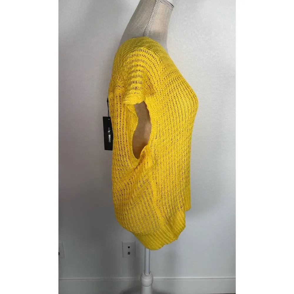 Uniq Sunny Yellow Sleeveless Crochet Pullover Sweater - S/M